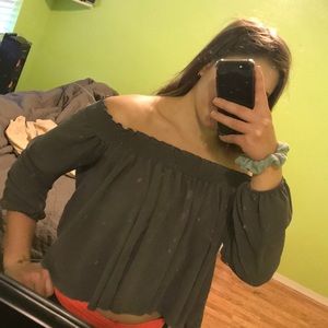 Off the shoulder gray top